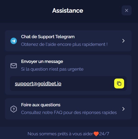 Support client Goldbet